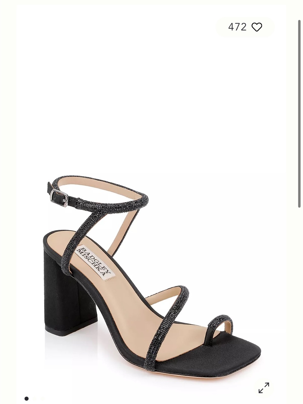 Badgley Mischka Black Glitter Strap Block Heel Sandal